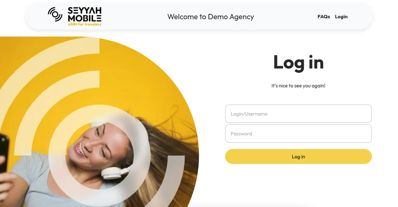 Real white-label login page of the Seyyah Mobile demo partner store